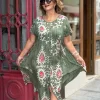 Haki Desenli Düğmeli Elbise BY127