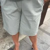 Haki Düz Desen Kemerli Gabardin Kapri 8807