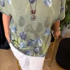 Haki Keten Kolyeli Desenli Bluz Y4380