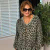 Haki Leoparlı Simli Kazak  Y13236