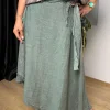 Haki Tokalı Kemerli Keten Etek 1013