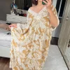 Hardal Dantel Detay V Yaka Elbise 6580