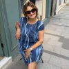 İndigo Dalga Desen Pamuklu Elbise 2793