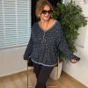 İndigo Leoparlı Simli Kazak  Y13236