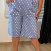 İndigo Puantiye Desen Kemerli Gabardin Kapri 8807