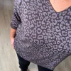 Kahve Leopar Desenli Triko Kazak Y59100