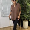 Kahve Polo Yaka Salaş Triko Bluz 1313