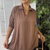 Kahve Polo Yaka Salaş Triko Bluz 1313