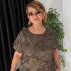 Kahverengi Desenli Bluz 261387