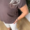 Kahverengi Kelebek Nakışlı Bluz 20776