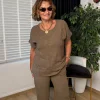 Kahverengi Kısa Kol Müslin Bluz 2134