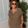 Kahverengi Kısa Kol Müslin Bluz 2134