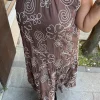 Kahverengi Rafya Desen Sıfır Kol Elbise 72319
