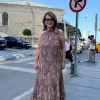 Kahverengi Rafya Desen Sıfır Kol Elbise 72319