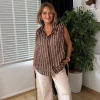 Kahverengi Taşlı Organze Yarım Kol Gömlek 2620