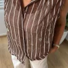 Kahverengi Taşlı Organze Yarım Kol Gömlek 2620