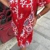 Kırmızı Desenli Düğmeli Elbise BY127