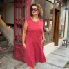 Kırmızı Taşlı Sıfır Kol Penye Elbise 408