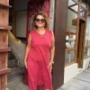 Kırmızı Taşlı Sıfır Kol Penye Elbise 408