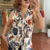 Krem Çiçek Desenli Kolsuz Bluz 0072