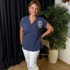 Lacivert Çiçek Nakışlı Bluz 20759