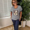 Lacivert Çizgili Desenli Bluz 5586