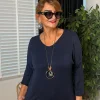 Lacivert Düz Desen Triko Kazak Y59100