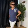 Lacivert Kelebek Nakışlı Bluz 20776