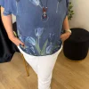 Lacivert Keten Kolyeli Desenli Bluz Y4380