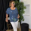 Lacivert Keten Kolyeli Desenli Bluz Y4380