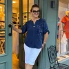 Lacivert Nakışlı Pullu Pamuk Bluz Y9682