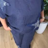 Lacivert Pul Detaylı Keten Takım 25577