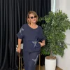 Lacivert Pul Detaylı Keten Takım 25577