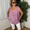 Leylak Dantelli Sıfır Kol Pamuklu Bluz 5393