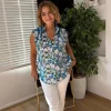 Mavi Çiçek Desen Kolsuz Gömlek 2591