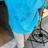 Mavi Çiçek Motifli Pullu Bluz Y9696