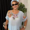 Mavi Desenli Şallı Bluz LDV