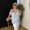 Mavi Desenli Şallı Bluz LDV