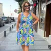Mavi Desenli Sıfır Kol Elbise BY075