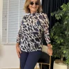Mavi Desenli Tül Bluz 4044