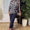 Mavi Desenli Tül Bluz 4044