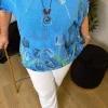 Mavi Keten Kolyeli Desenli Bluz Y4380