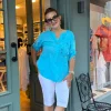 Mavi Nakışlı Pullu Pamuk Bluz Y9682