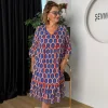 Mavi-Oranj Desenli Elbise 8813