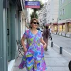 Mavi Renkli Desenli Elbise BY127