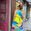 Mavi-Sarı Desenli Elbise BY045