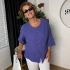 Mor Düğmeli Bluz V-879