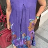 Mor Kır Çiçekleri Sıfır Kol Keten Elbise 72401
