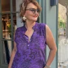 Mor Kolsuz Desenli Bluz Y2000-1