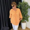 Oranj Çizgili Tek Düğmeli Bluz 20718